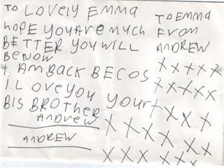 Letter from Andrew (age 8) to baby sister Emma recovering from chicken pox